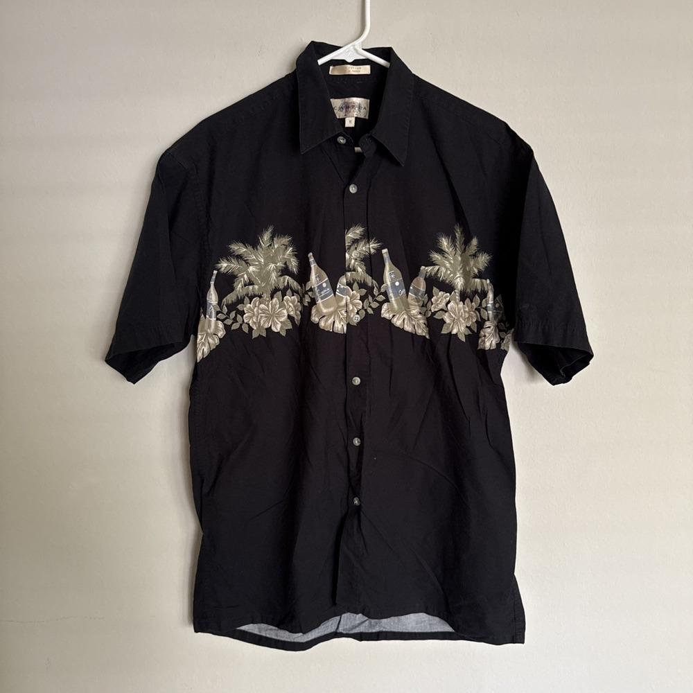 CAMPIA MODA Mens Casual SS Hawaiian Shirt 100% Cotton Floral Black Tan Beer Wine